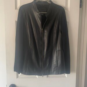 Black sweater/leather jacket.  Lightweight. Size 2X.  Good condition.